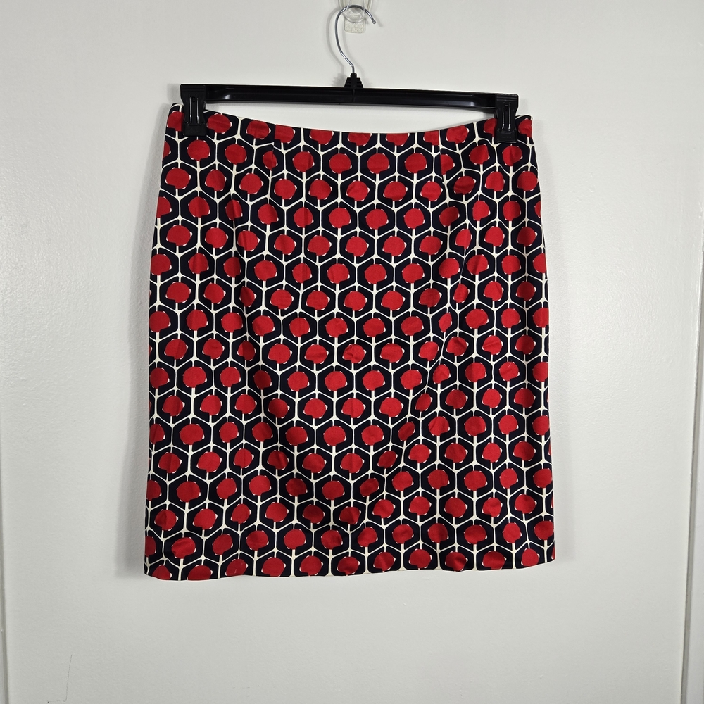 Doncaster Vintage Wmen Navy Red Geometric 90s Career Pencil Skirt 12 Retro Style